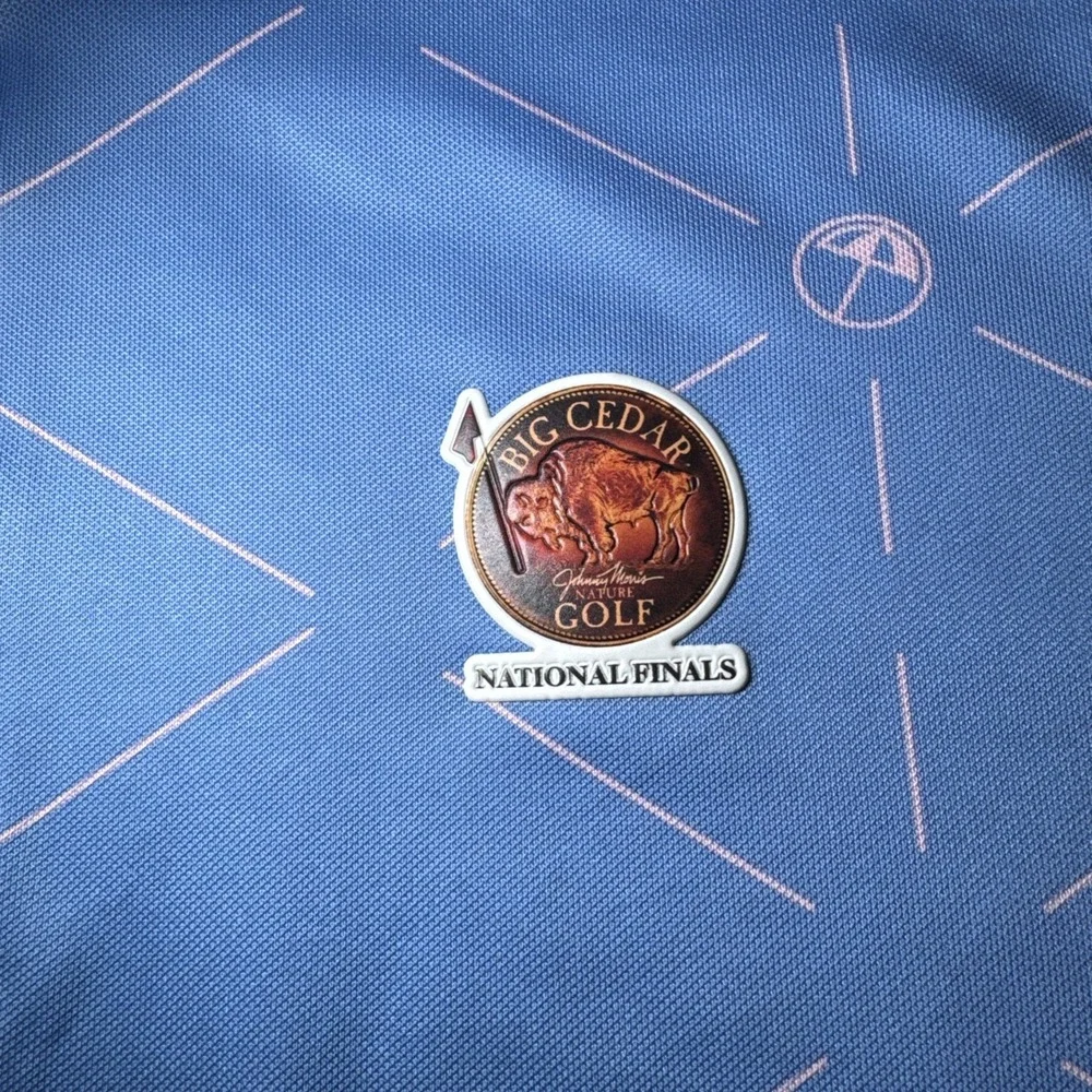Puma x Arnold Palmer Geo Polo Shirt Mens Sz L Blue Golf Big Cedar National Final